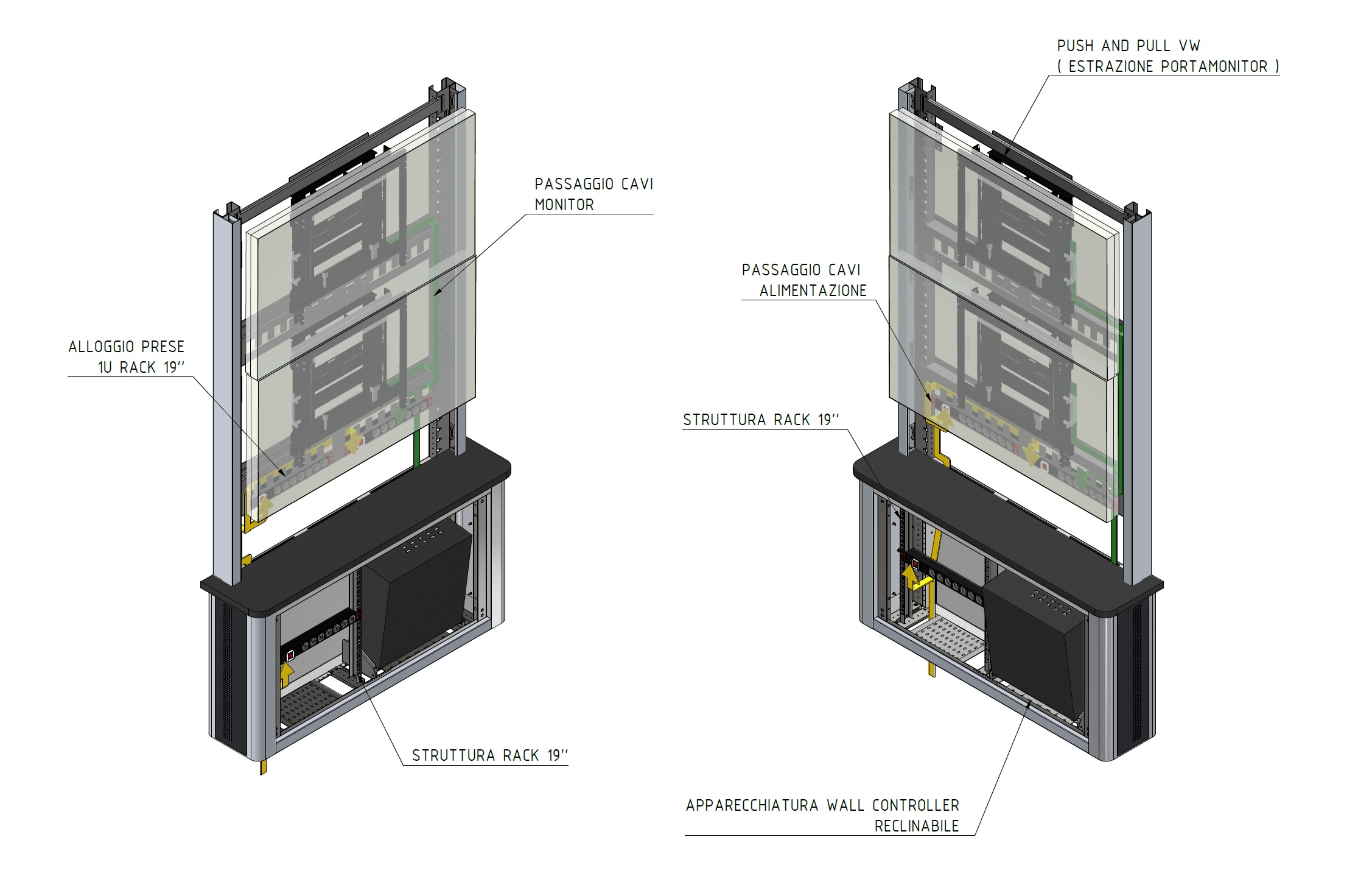 VIDEOWALL CON ALLOGGIO CAVI E APPARECCHIATURE