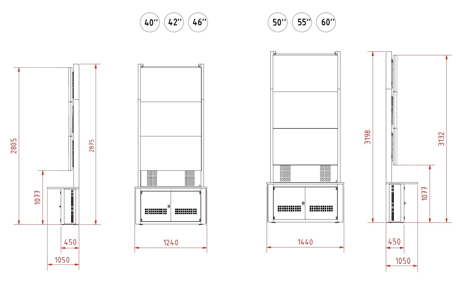 VIDEOWALL LEDWALL STRUTTURA 3 MONITOR